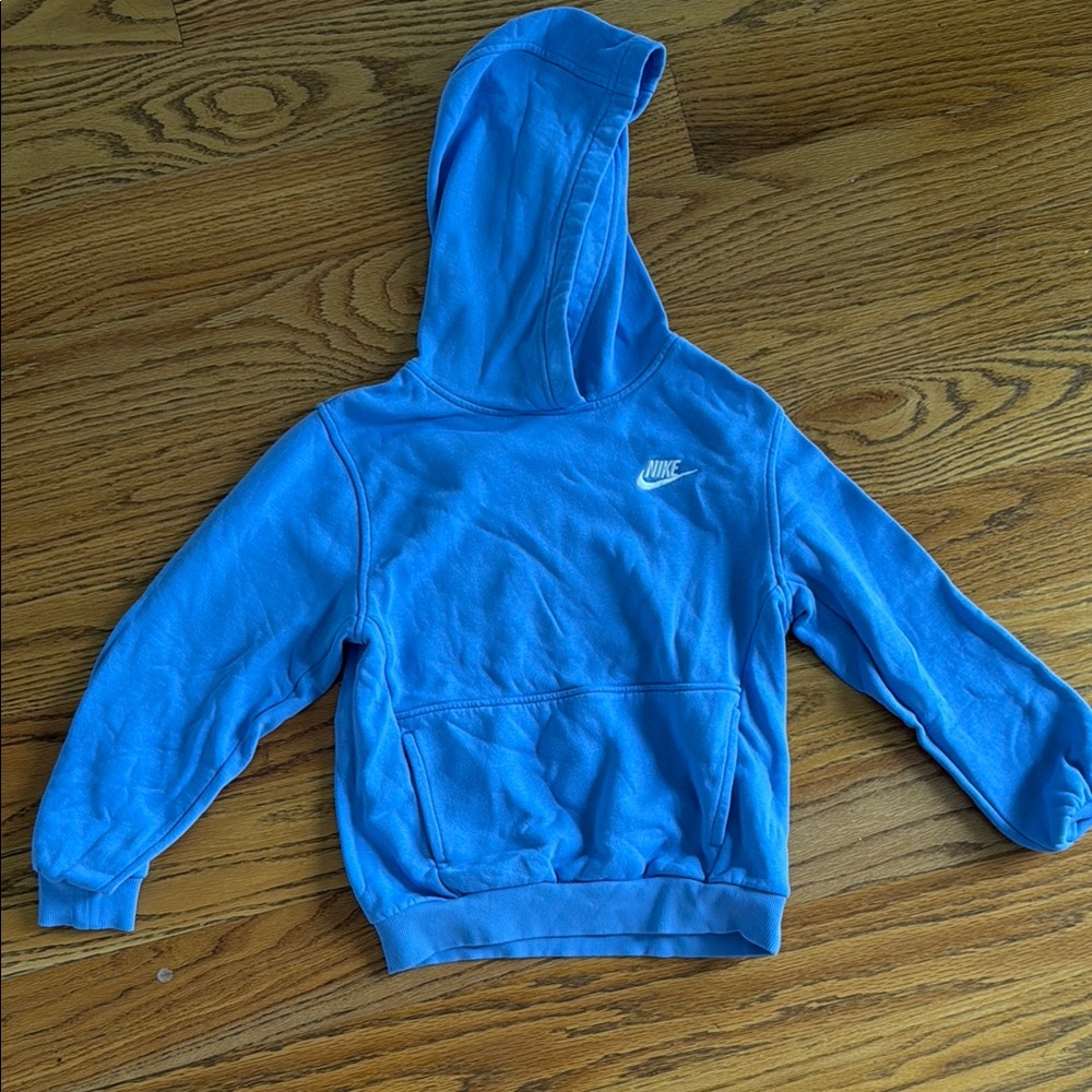Electric Blue Pullover Hoodie with Ribbed Cuffs and Waistband